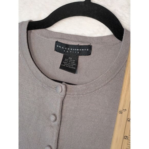 Grace Elements Petite Gray Button Front Cardigan Sweater PS‎ Rayon Nylon - Picture 5 of 9